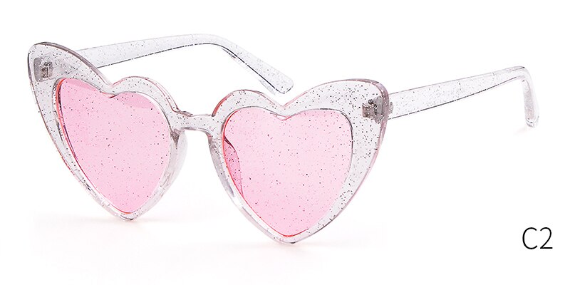 WHO CUTIE Women Sunglasses Vintage Brand Designer Red Heart Shape Pink Glitter Lens Funny Sun Glasses Girls Party Festival OM863