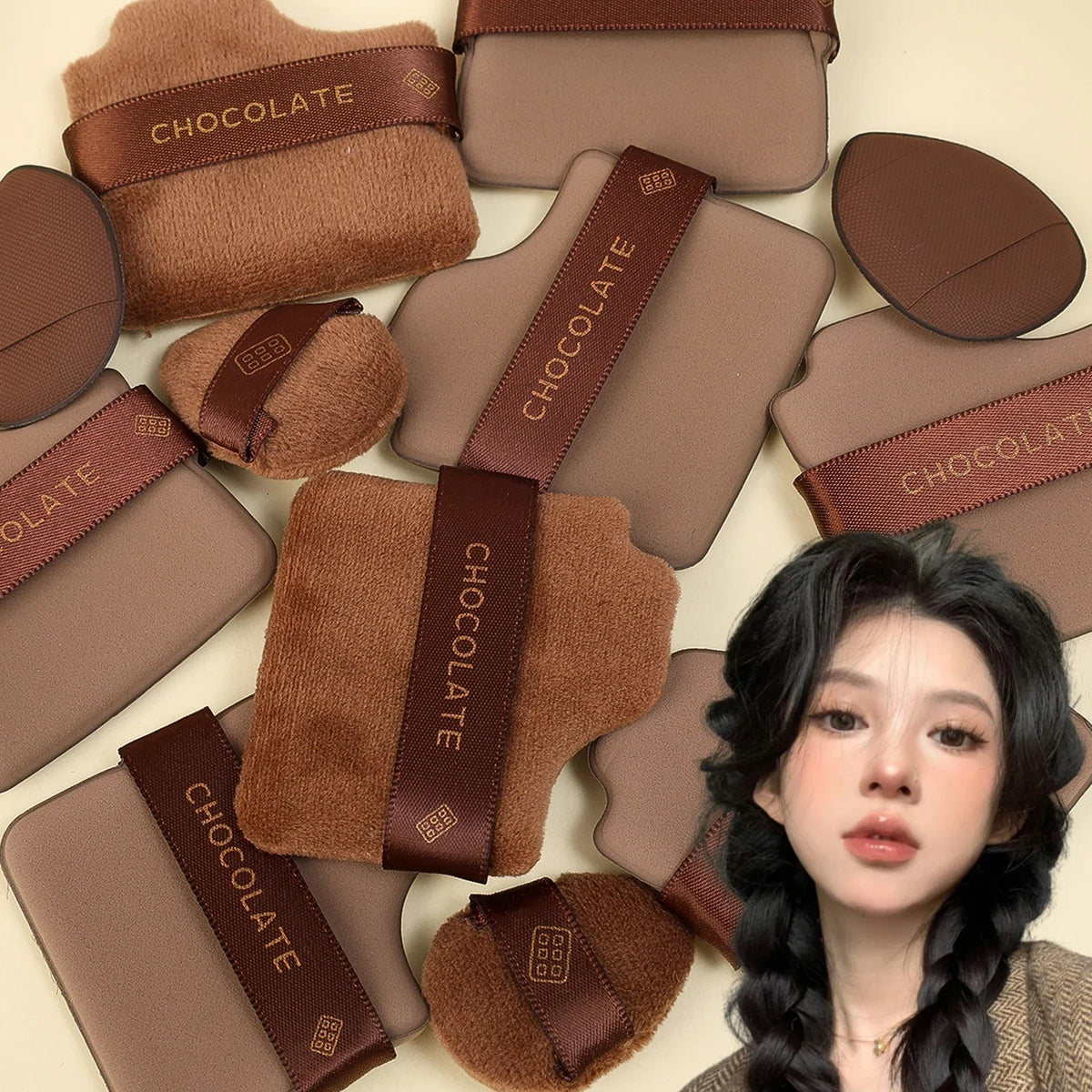 6pcs Dual-Use Cosmetics Puff Set Chocolate Cookie Soft Powder Puff Dry and Wet Foundation Air Cushion Makeup Sponge Beauty Tool