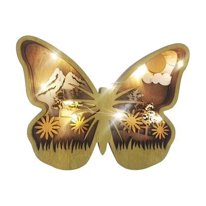 Easter Wooden Animal Ornaments LED Light 3D Hollow Carving Rabbit Home Room Decor Figurines Crafts Desktop Bedroom Decoration