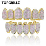 TOPGRILLZ Classic 6/6 Hip Hop/Punk Teeth Grillz Set Gold Silver Color Top & Bottom Grills Dental Mouth Caps Cosplay Party