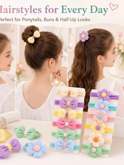 12PCS New Cut Hair Ties Princess Sweet Flower Bow Girls Women Elastic Hair Bands Hair Accessories Headwear Scrunchies 2030