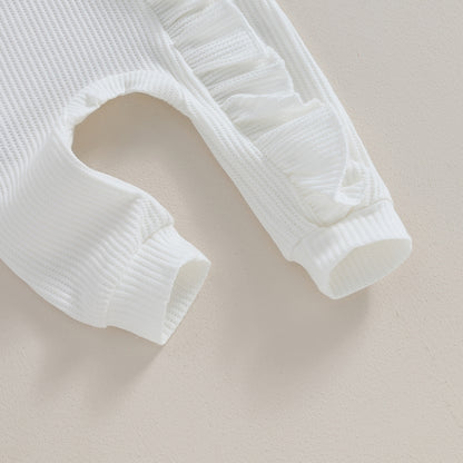 2023-11-02 Lioraitiin 0-12M Newborn Infant Baby Girl Clothes Ruffle Zipper Romper Long Sleeve Jumpsuit Fall Winter Clothes