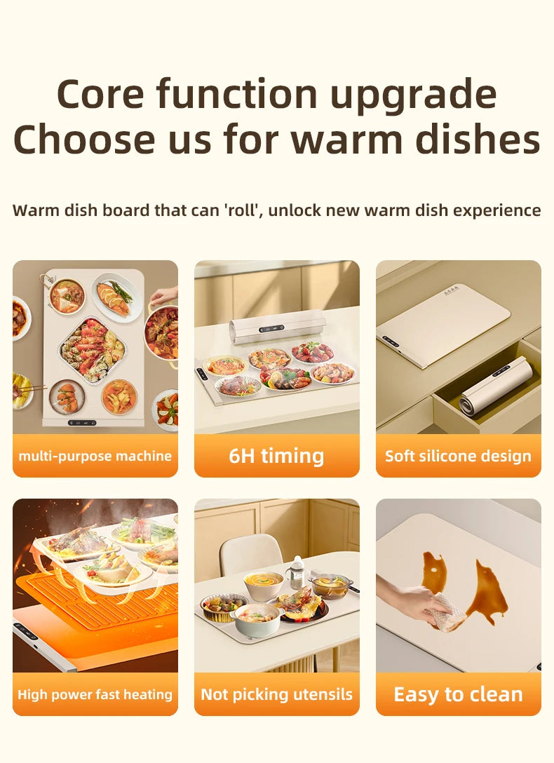 Electric Warming Tray Food Warmer Plate Foldable Portable Smart Food Fast Heating Mat Electric Warming Tray Food Warming Board