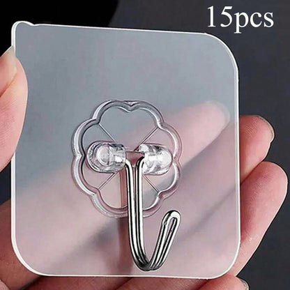 12/20/30/50/100pcs Strong Transparent Adhesive Wall Hooks - Casual Style, Easy To Install, No Drilling Required, Plastic Heart-Shaped Practical Hooks, Suitable For Kitchen And Bathroom, Bathroom Storage, Bathroom Decor, Autum