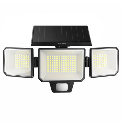 Solar Motion Sensor Light Outdoor, 3000LM 3-Head Solar Security Light with 270° Wide Angle Illumination, 200+LED Solar Wall Light for Porch Garage Yard Entrance, 3 Lighting Modes