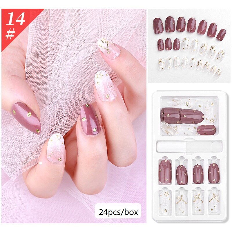 New Hot Reusable Stick-On-Nails 24PCS Reusable Full Cover False Nail Artificial Tips Press On Nails Art Stick on Nails Tips