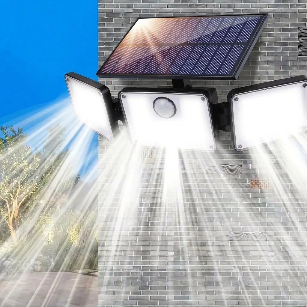1/2PCS 164LED Motion Sensor Outdoor Street Lights, Solar Lights IP65 Waterproof, 3 Heads Security Flood Lamp, 3 Mode, for Patio