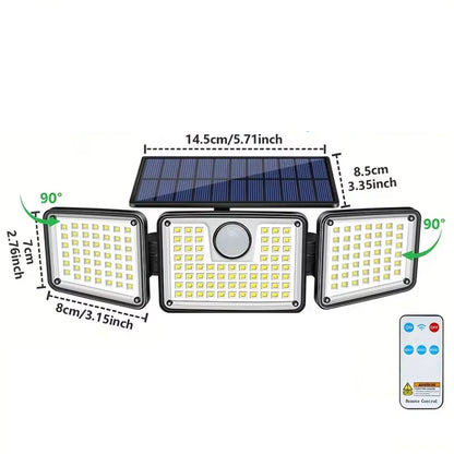 1/2PCS 164LED Motion Sensor Outdoor Street Lights, Solar Lights IP65 Waterproof, 3 Heads Security Flood Lamp, 3 Mode, for Patio