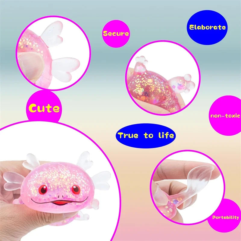 1/4PCS Squishy Stress Glitter Axolotl for Kids Adult Sugar Ball Stress Relief Birthday Party Favors Gift Easter Basket Filler