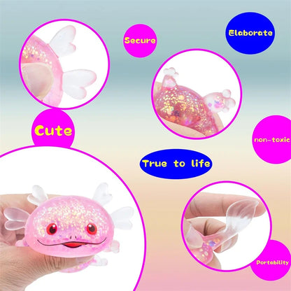 1/4PCS Squishy Stress Glitter Axolotl for Kids Adult Sugar Ball Stress Relief Birthday Party Favors Gift Easter Basket Filler