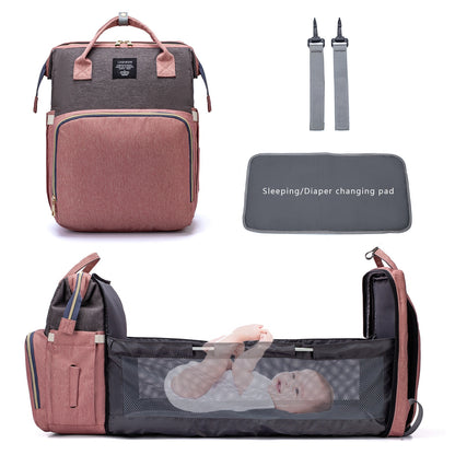 Fashion Portable Folding Crib Diaper Bag Multi-Function Large Capacity Baby Backpack Diaper Bag Baby Stroller Organizer Bag