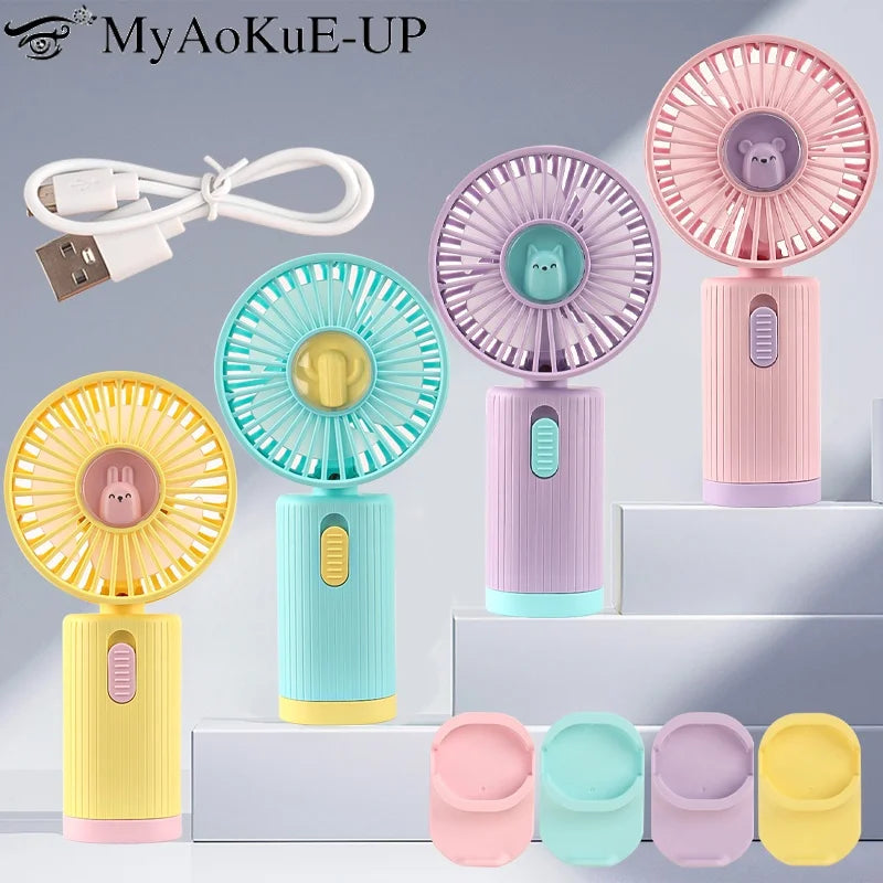 Handheld Fan Portable USB Rechargeable Fans Desk with Base Small Makeup Eyelash Cooler Dryer Women Outdoor Office Beauty Tools