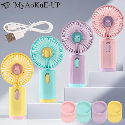 Handheld Fan Portable USB Rechargeable Fans Desk with Base Small Makeup Eyelash Cooler Dryer Women Outdoor Office Beauty Tools