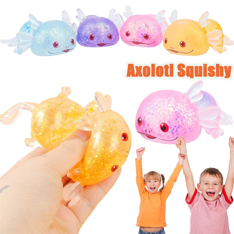 1/4PCS Squishy Stress Glitter Axolotl for Kids Adult Sugar Ball Stress Relief Birthday Party Favors Gift Easter Basket Filler