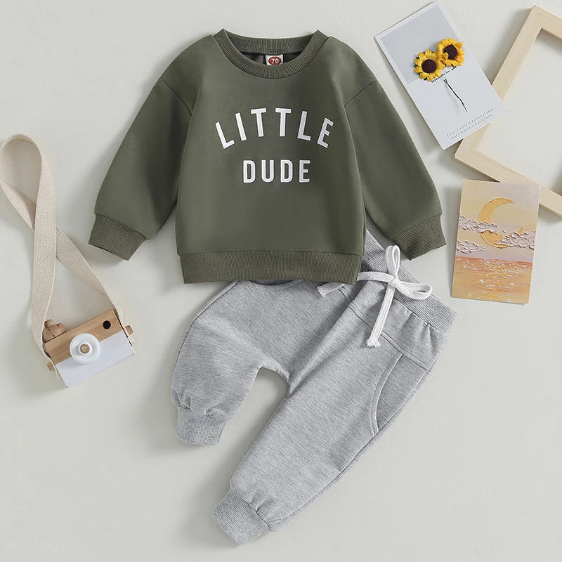 Citgeett Autumn Toddler Boys Fall Outfits Letter Print Long Sleeve Sweatshirts and Pants Spring Clothes Set