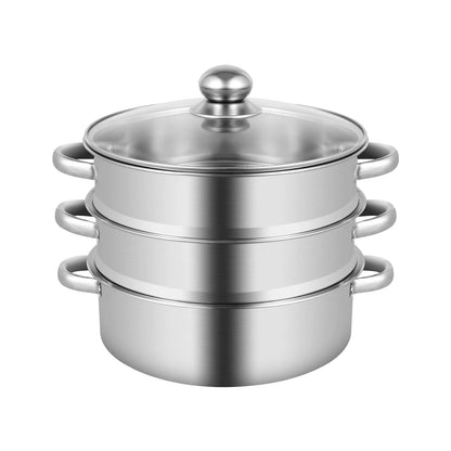 32CM Stainless Steel Steamer Pot 5-Tier Large Steaming Pot Cookware W/Lid & Handle for Vegetable, Dumpling, Stock, Sauce