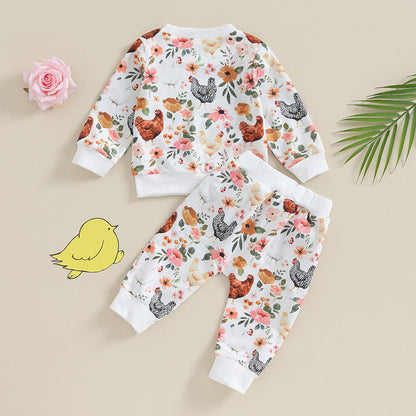Citgeett Autumn Toddler Baby Girl Fall Clothes Set Flower Print Long Sleeve Tops Elastic Waist Pants Outfit Clothes