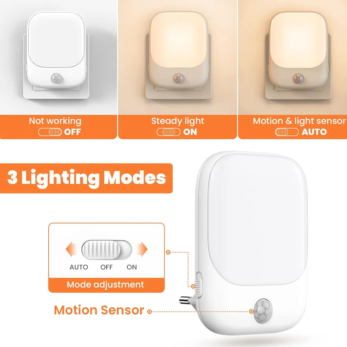 LED Motion Sensor Night Lights for Kids Bedroom Auto Dusk to Dawn Sensor Dimmable Wireless Cabinet Lamp