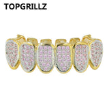 TOPGRILLZ Classic 6/6 Hip Hop/Punk Teeth Grillz Set Gold Silver Color Top & Bottom Grills Dental Mouth Caps Cosplay Party