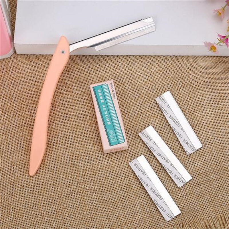 Hot Portable Eyebrow Trimmer with 10 Razors Eye Brow Shaper Shaver Face Razor Blade Facial Hair Remover Makeup Tools for Women