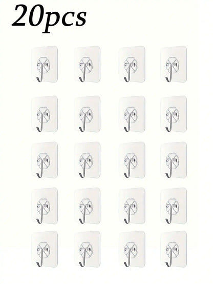 12/20/30/50/100pcs Strong Transparent Adhesive Wall Hooks - Casual Style, Easy To Install, No Drilling Required, Plastic Heart-Shaped Practical Hooks, Suitable For Kitchen And Bathroom, Bathroom Storage, Bathroom Decor, Autum
