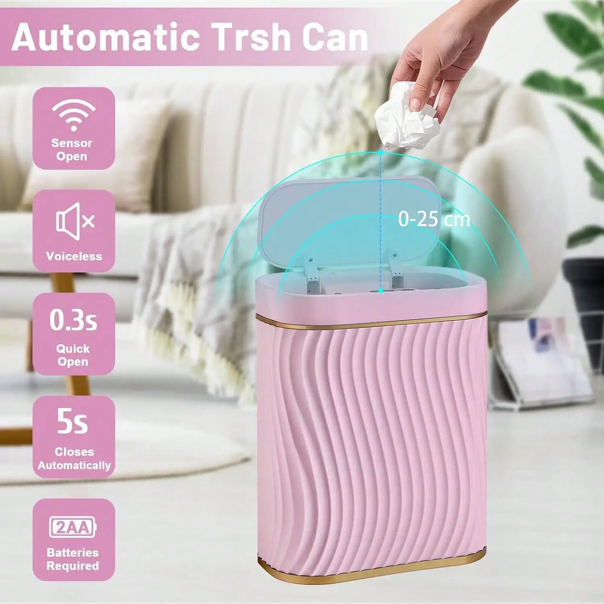 Smart Motion Sensor Trash Can, 2.6 Gallon Small Touchless Pop-Up Bin, Space Saving Waste Basket for Bathroom, Kitchen, Dorm & Bedroom, White