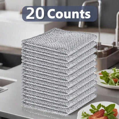 5/10/20Pcs Metal Wire Scouring Pads, Scratch‑Resistant Reusable Woven Cleaning Cloths Wet‑Dry Use For Pots Sink Stove Tableware Kitchen Use