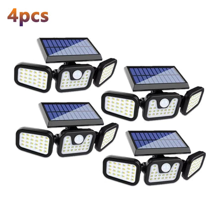Solar Outdoor Motion Sensor Light, 3 Head Adjustable Angle Solar Security Light with 74 LEDs, Wide Angle Illumination, PIR Motion Detection, IP54 Waterproof Wireless Wall Light for Yard, Garden, Patio and Garage