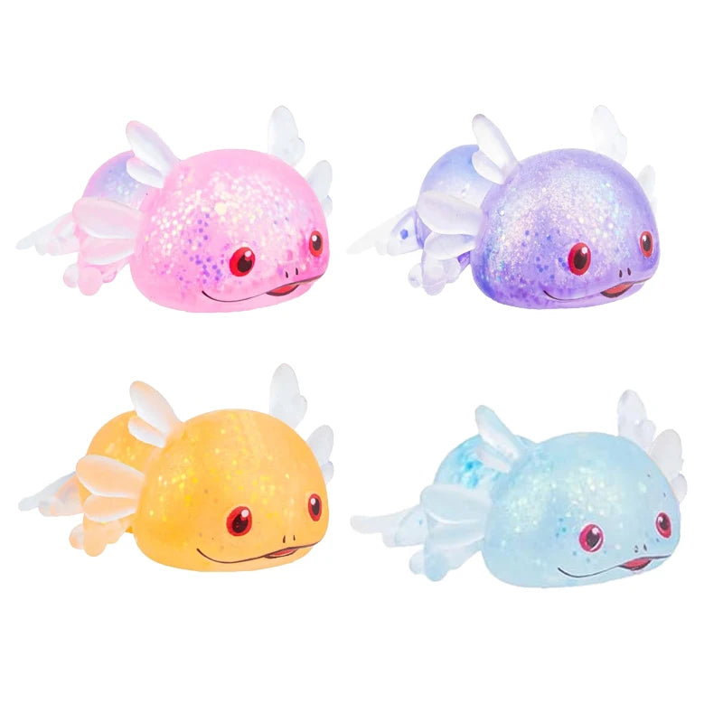 1/4PCS Squishy Stress Glitter Axolotl for Kids Adult Sugar Ball Stress Relief Birthday Party Favors Gift Easter Basket Filler