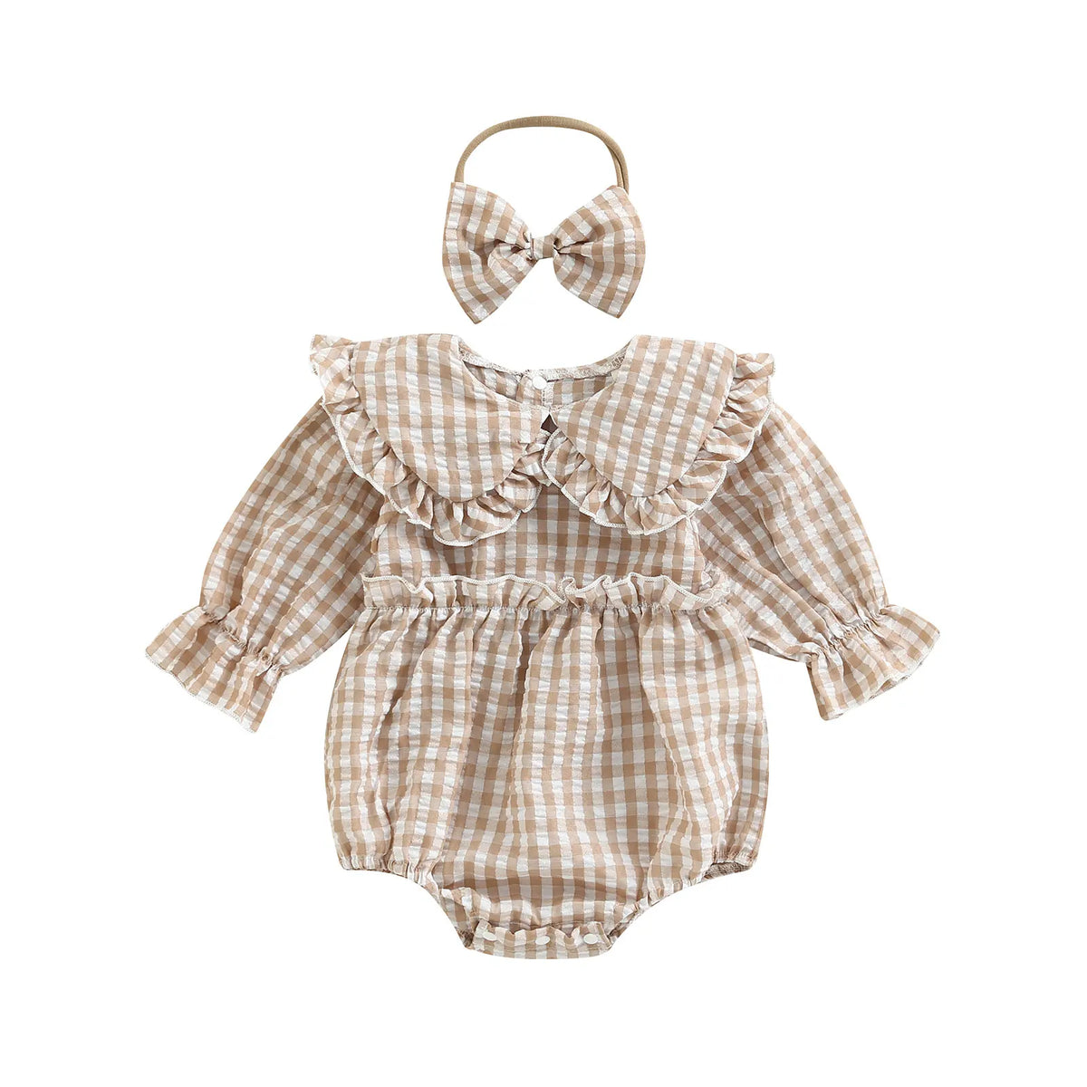 Citgeett Autumn Infant Baby Girl Fall Outfit Plaid Collar Long Sleeve Ruffle Bodysuit + Hairband Clothes Set 0-18Months