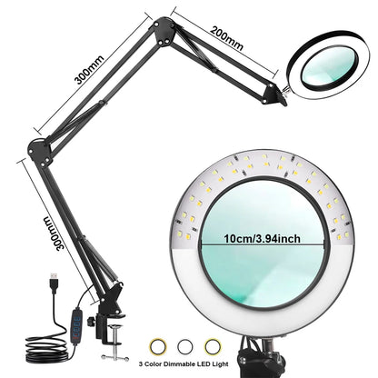 72LED 8X/10X NEW Illuminated Magnifier USB 3 Colors LED Magnifying Glass for Soldering Iron Repair/Table Lamp/Skincare Beauty