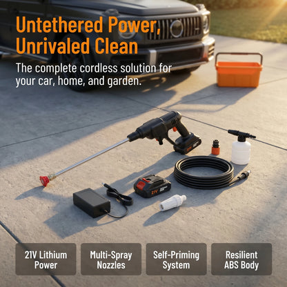 Cordless Pressure Washer, 30Bar Pressure Water Spray Gun, 21V Lithium Battery Lasts for 60 Min with Fully Charged, Portable High Pressure Car Washer for Car/Fence/Wall/Deck Cleaning