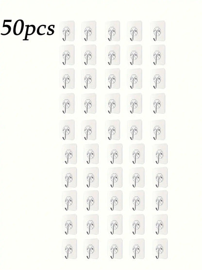 12/20/30/50/100pcs Strong Transparent Adhesive Wall Hooks - Casual Style, Easy To Install, No Drilling Required, Plastic Heart-Shaped Practical Hooks, Suitable For Kitchen And Bathroom, Bathroom Storage, Bathroom Decor, Autum