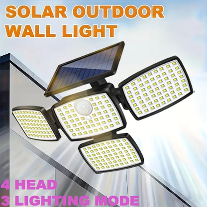 1/2PCS 4-Head Solar Outdoor Lights with Motion Sensor, 242LEDs Solar Security Street Lamp 3 Lighting Modes, IP65 Waterproof 270° Wide Angle Flood Wall Lights, for Yard Garden Driveway