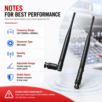 2Pcs/Set BNC Male Antenna Wireless Microphone Receiver Antenna UHF 500MHz-900MHz 3dBi Gain Amplifier Signal Antenna 215mm Length