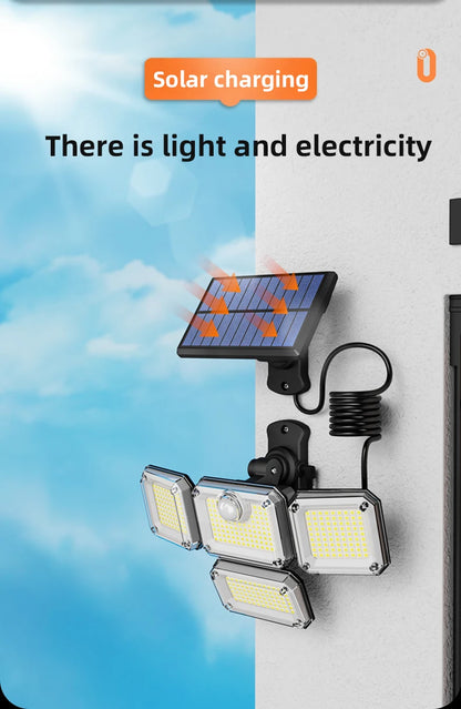 5000LM Outdoor Motion Sensor Lamp 333 LED IP65 Waterproof 4-Head Solar Power Light  Flood Lights 270° Lighting Range Outdoor Indoor Solar Garden Lamp With Adjustable Head Wide Lighting