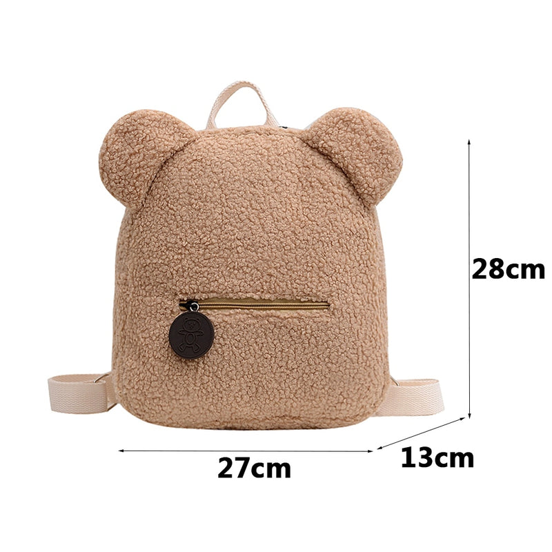 Portable Children Travel Shopping Rucksacks Casual Autumn Winter Lamb Fleece Women's Bagpack Cute Bear Shaped Shoulder Backpack