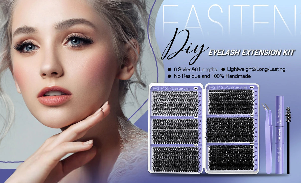 DIY Lash Extension Kit Clusters Natural Individual Eyelashes Kit 8-16mm Mixed with Bond and Seal Wispy Natural Mange Lashes