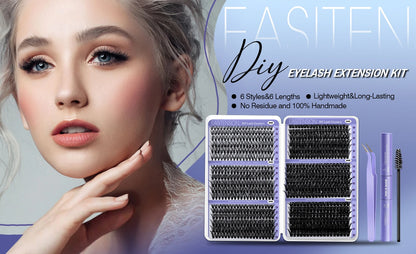 DIY Lash Extension Kit Clusters Natural Individual Eyelashes Kit 8-16mm Mixed with Bond and Seal Wispy Natural Mange Lashes