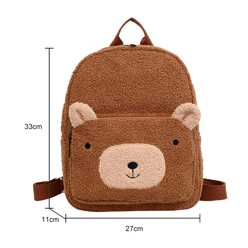 Portable Children Travel Shopping Rucksacks Casual Autumn Winter Lamb Fleece Women's Bagpack Cute Bear Shaped Shoulder Backpack