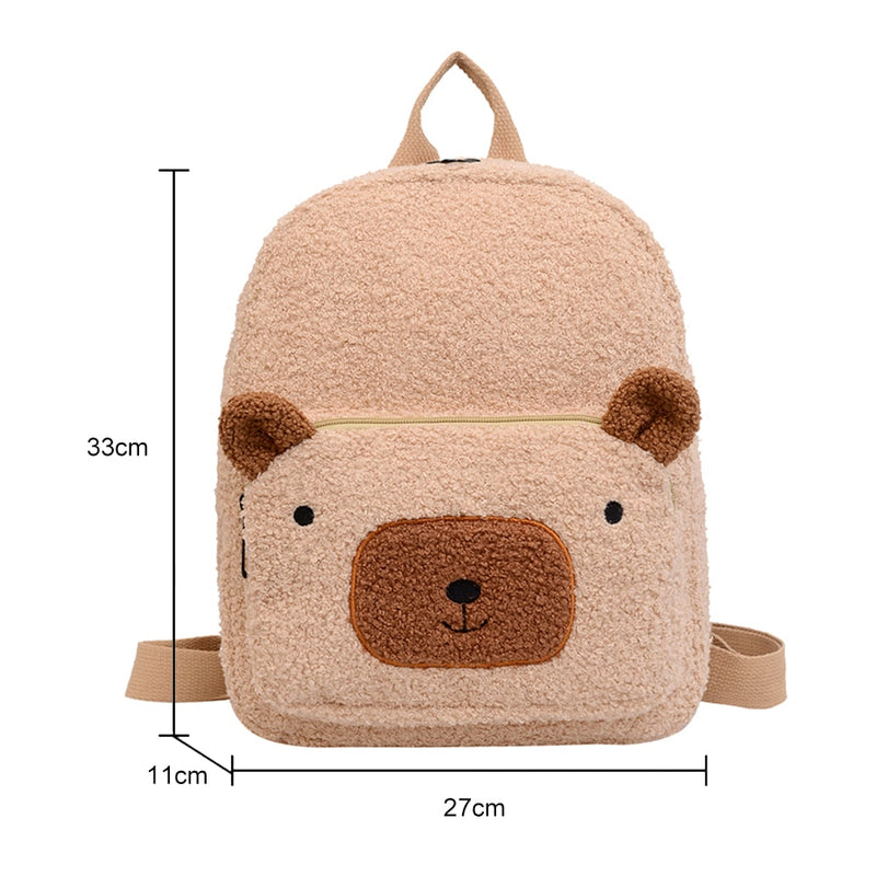 Portable Children Travel Shopping Rucksacks Casual Autumn Winter Lamb Fleece Women's Bagpack Cute Bear Shaped Shoulder Backpack