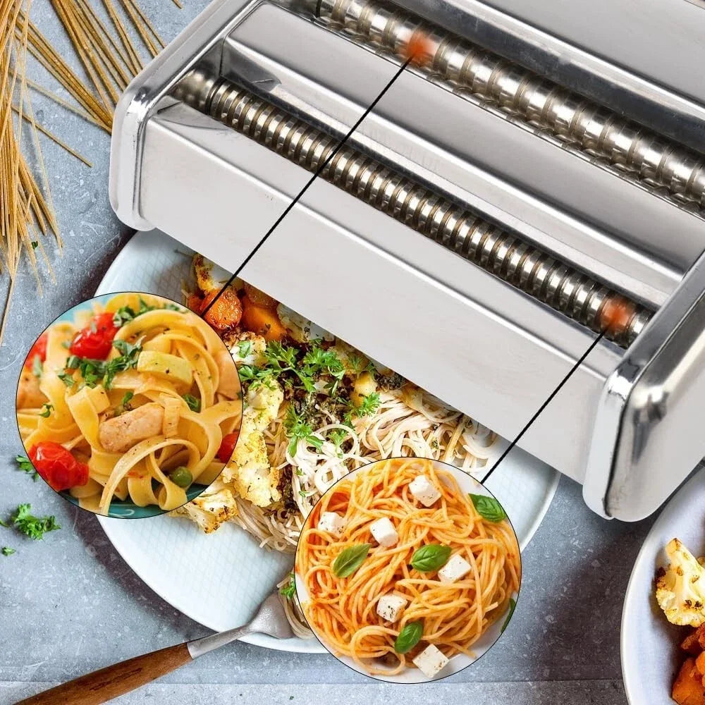 Stainless Steel Pasta Maker Machine Adjustable Noodle Dumpling Press Hand Made Manual Machine Two Cutter Kitchenware Tools