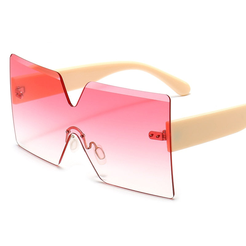 Onepiece Oversized Square Rimless Sunglasses Women Brand Designer Flat Top Big Sun Glasses Female One Piece Travel Gafa de sol