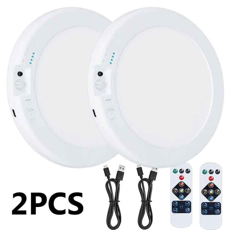Rechargeable Motion Sensor Ceiling Light with Remote, Battery Operated Closet Light No Wiring, Wireless LED Shower Lights, 3 Colors Dimmable Indoor Overhead Lamp for Closet Shower Pantry Shed Hallway