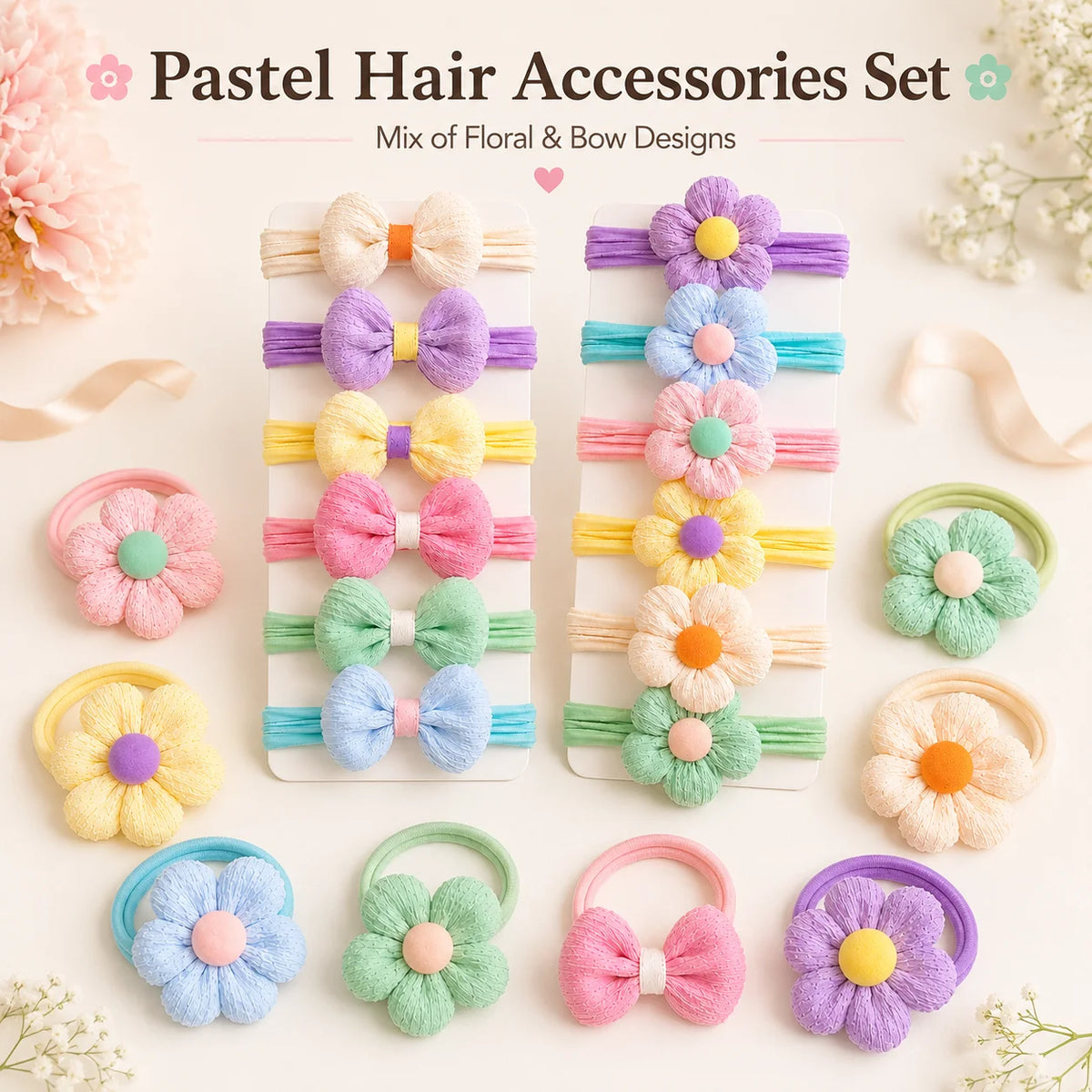 12PCS New Cut Hair Ties Princess Sweet Flower Bow Girls Women Elastic Hair Bands Hair Accessories Headwear Scrunchies 2030