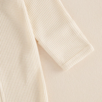 2024-09-07 Lioraitiin Newborn Baby Fall Footed Romper Solid Color Waffle Long Sleeve Crew Neck Zipper Jumpsuit with Hat