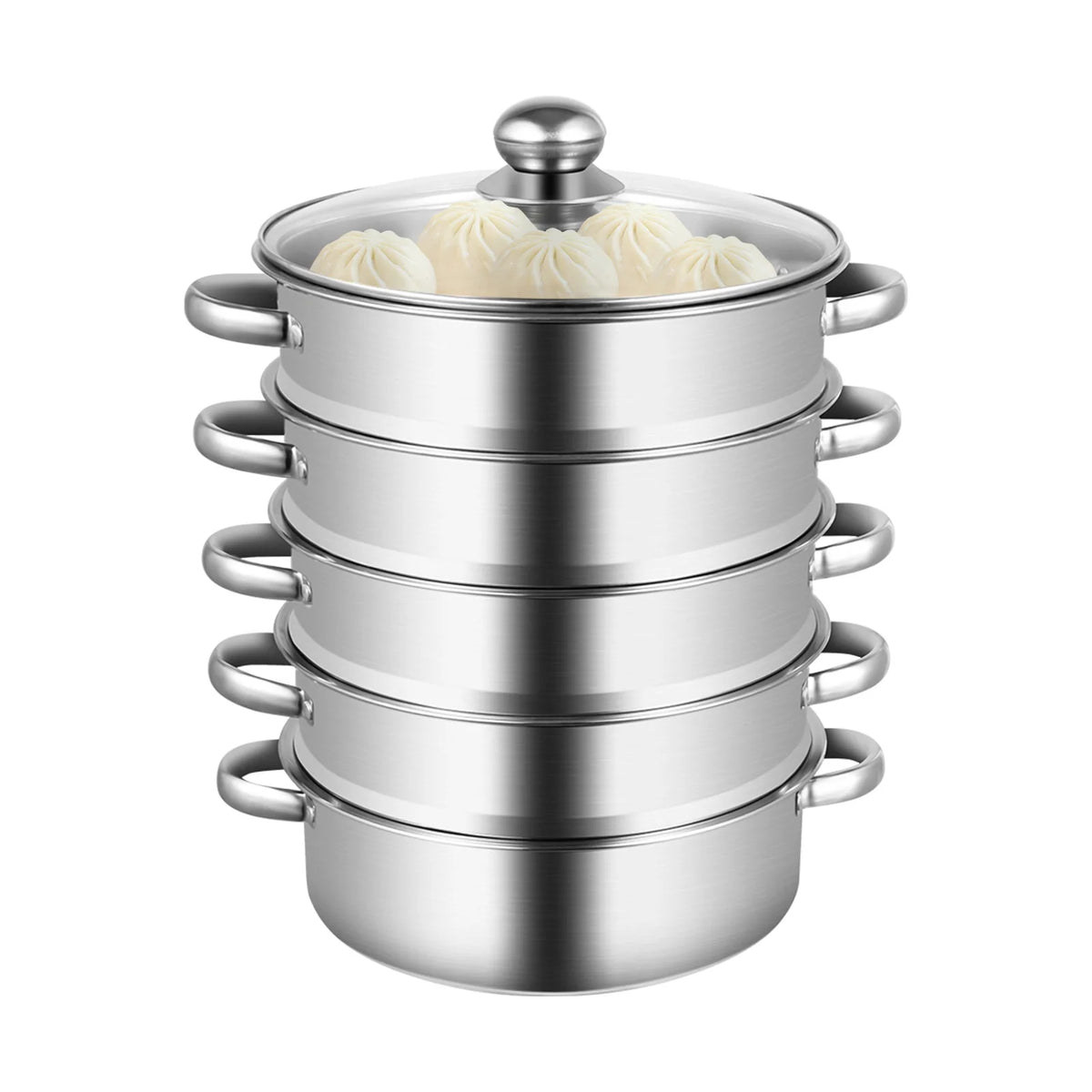 32CM Stainless Steel Steamer Pot 5-Tier Large Steaming Pot Cookware W/Lid & Handle for Vegetable, Dumpling, Stock, Sauce