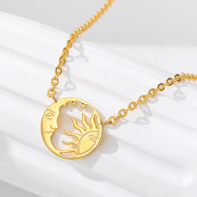 Simple Sun flower Pendant Necklace Stainless Steel  Necklace For women kid birthday Chirstma Gift Jewelry