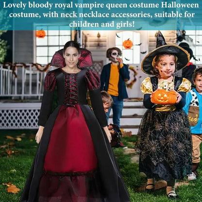Vampire Queen Costume Halloween Dress Up Girls Royal Vampire Costume For Women Medieval Queen Halloween Dress Up With Necklace