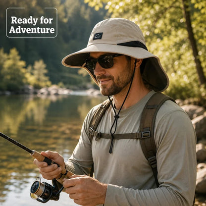 Summer wide brim waterproof quick-drying Panama hat, outdoor sun hat, bucket hat, mesh breathable sun hat, men's sports hiking hat, suitable for outdoor fishing, hiking and camping unisex
